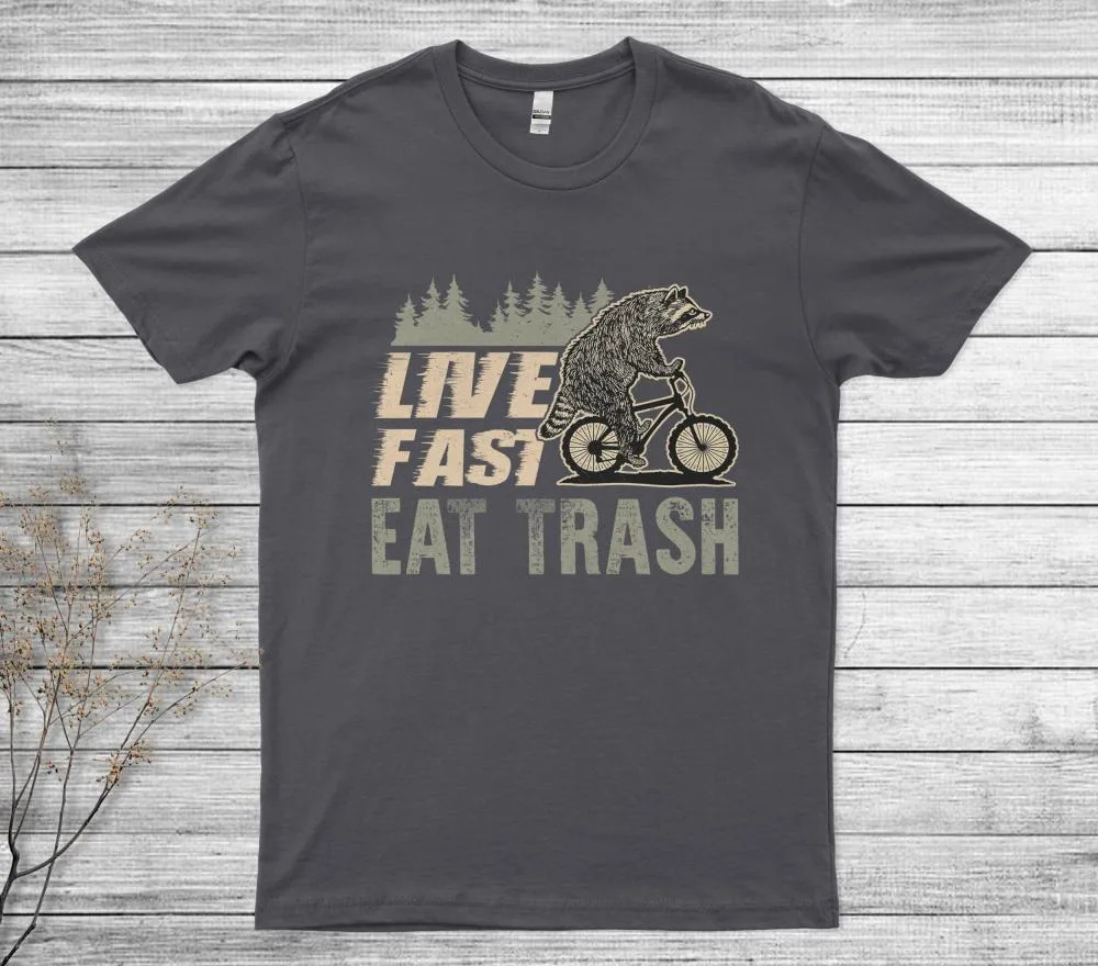 Live Fast Eat Trash Funny Raccoon Riding Bicycle Camping Vintage T-Shirt