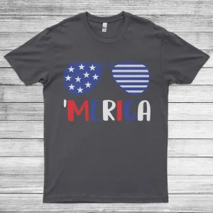 Funny Merica Glasses 4th of July America Flag Unisex T-Shirt