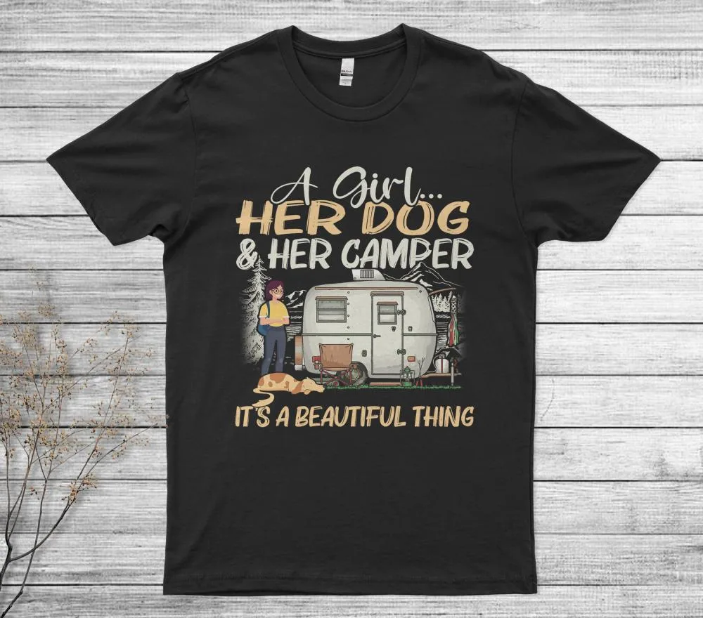 A Girl, Her Dog And Her Camper It's Beautiful Things Shirt Best Camping Lover T-Shirt