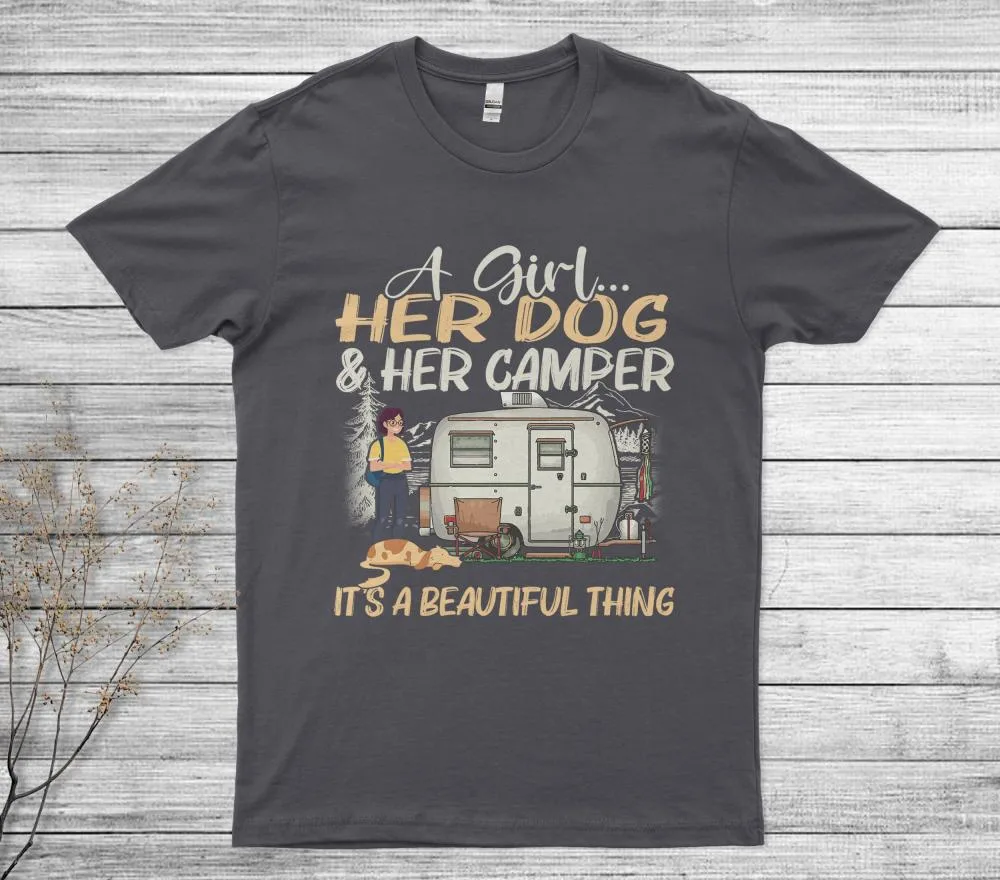 A Girl, Her Dog And Her Camper It's Beautiful Things Shirt Best Camping Lover T-Shirt