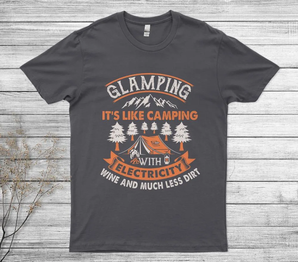 Glamping Definition Glamper Camping With Electricity Wine T-Shirt