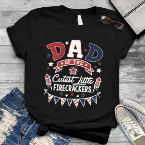 Funny Dad Of The Little Firecracker American Flag Fireworks 4th of July Unisex T-shirt