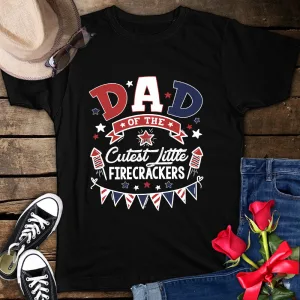 Funny Dad Of The Little Firecracker American Flag Fireworks 4th of July Unisex T-shirt