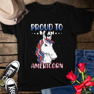 Proud to be an Americorn Unicorn American Flag 4th Of July Funny Unisex T-shirt