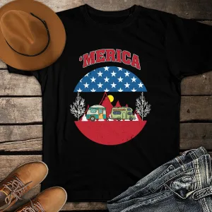 Merica American Flag 4th Of July Camping Unisex T-shirt