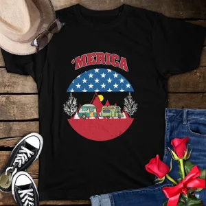 Merica American Flag 4th Of July Camping Unisex T-shirt