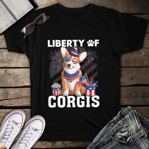 Liberty of Corgis 4th of July Patriotic Unisex T-Shirt