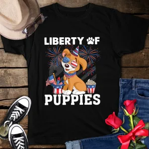 Liberty of Puppies 4th of July Patriotic Unisex T-Shirt