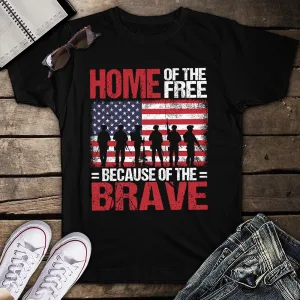 Home Of The Free Because Of The Brave Veteran American Flag 4th of July Unisex T-Shirt