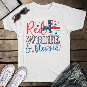 Red White and Blessed 4th of July American Cross Patriotic Unisex T-Shirt