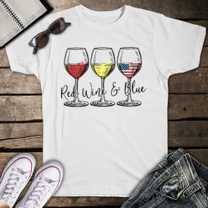 Red White Blue Wine Glasses USA Flag 4th of July Unisex T-Shirt