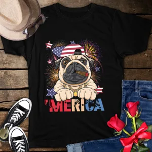 Merica Bulldog Cigar American Flag Cap Fireworks 4th Of July Unisex T-Shirt