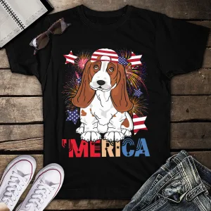 Merica Beagle Cigar American Flag Cap Fireworks 4th Of July Unisex T-Shirt