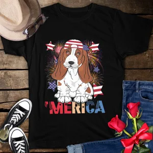 Merica Beagle Cigar American Flag Cap Fireworks 4th Of July Unisex T-Shirt