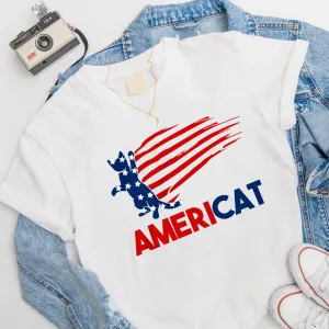 4th of July Americat Kitty Cat American Flag Unisex T-shirt