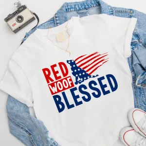 Red Woof Blessed Woof American Flag Unisex T-shirt