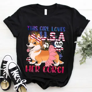 This Girl Loves USA and Her Dog 4th of July Unisex T-Shirt