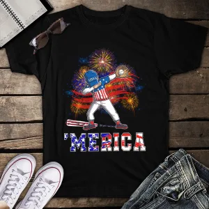 I Teach Kids To Hit And Steal Dabbing Style Funny 4th of July Patriotic Unisex T-Shirt