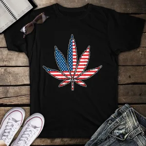 USA Weed Leaf American Flag Patriotic Marijuana Unisex T-Shirt